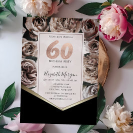 Convites Rosas Dark Elegantes 60º Aniversário