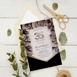 Convites Rosas Dark Elegantes Aniversário de 35 anos