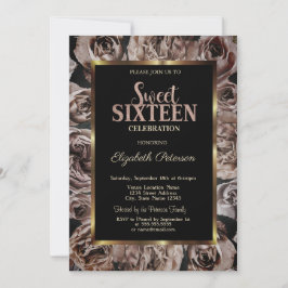 Convites Rosas Dark Elegantes Preto Sweet 16