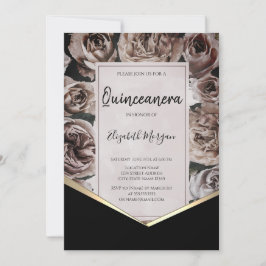 Convites Rosas Dark Elegantes Quinceanera
