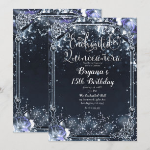 Convites Rosas das Luzes Sparkle prateadas púrpura Quinceañ