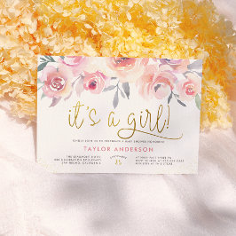 Convites Rosas De Água Rosa Brilhantes É Um Chá de fraldas 