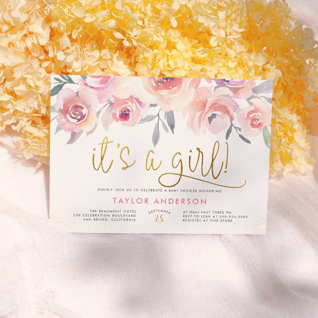 Convites Rosas De Água Rosa Brilhantes É Um Chá de fraldas  (Criador carregado)