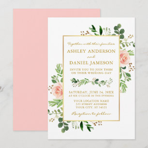 Convites Rosas De Água Verde Cor-de-Rosa Casamento Blush D