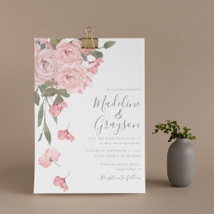 Convites Rosas de Aguarela Rosa Bege Casamento Floral