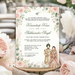 Convites Rosas de Aguarela Rosa Bege Floral Casamento Sikh
