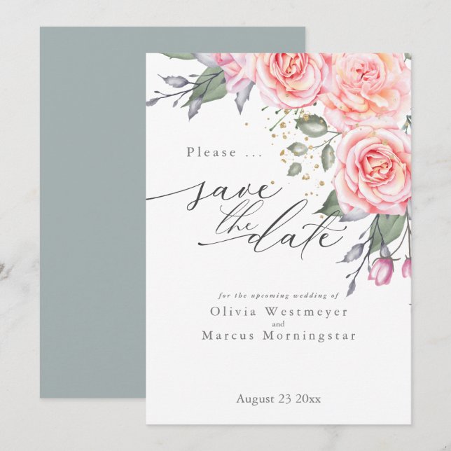Convites Rosas de algodão rosado russo salvam a data (Frente/Verso)