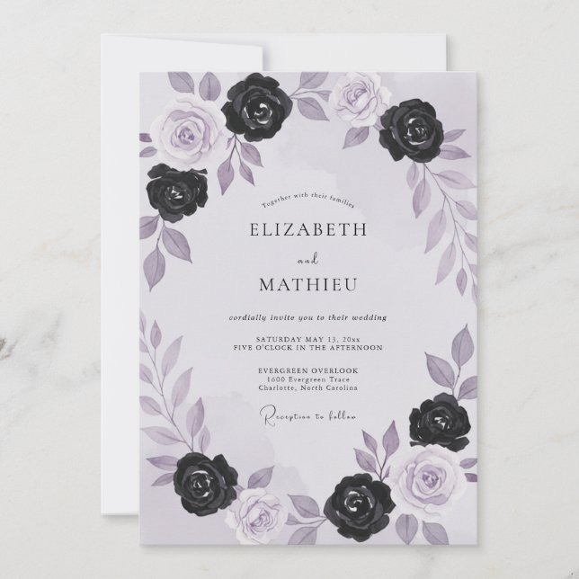 Convites Rosas de Ámbar Preto Casamento (Frente)