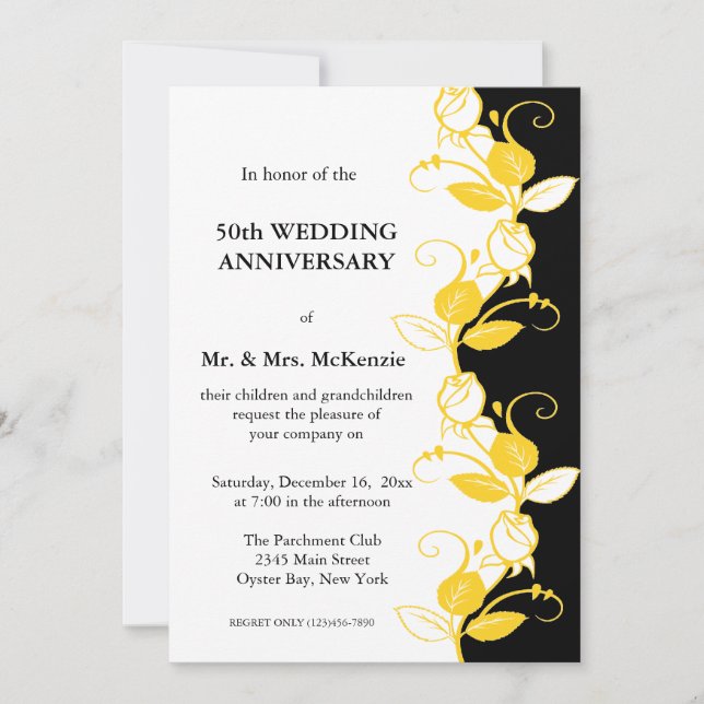 Convites Rosas de Aniversário (Amarelas) (Frente)