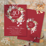 Convites rosas de aniversário de 40 anos Garland Ruby<br><div class="desc">Com uma delicada granja floral de aquarela, este convite de 40 anos de casamento botânico pode ser personalizado com suas informações especiais de aniversário de rubis. O reverso apresenta uma vila floral correspondente que enquadra suas datas de aniversário em um texto branco elegante em um fundo rubi. Projetado por Thisnotme©...</div>