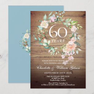 Convites Rosas de Aniversário de 60 Anos de Casamento em Ma