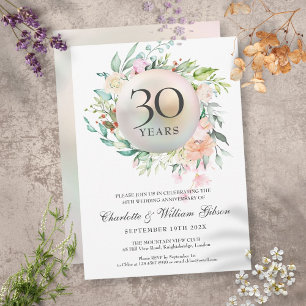 Convites Rosas de Aniversário de Casamento de 30 Anos Flora