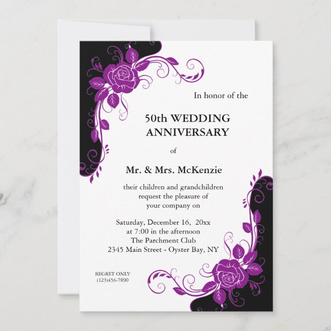 Convites Rosas de aniversário (Roxo) (Frente)