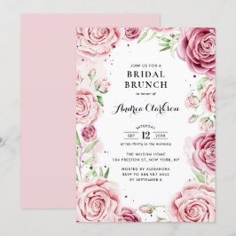 Convites Rosas de aquarela cor rosa Bridal de moldura Brunc