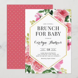 Convites Rosas de aquarela cor rosa Frame Floral Brunch par