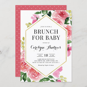 Convites Rosas de aquarela cor rosa Frame Floral Brunch par