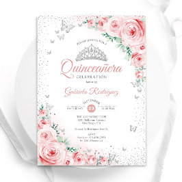 Convites Rosas de Aquarela Flores Cor-de-Leve Quinceanera