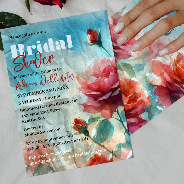 Convites Rosas de aquarela no Chá de panela de papel amassa (Criador carregado)