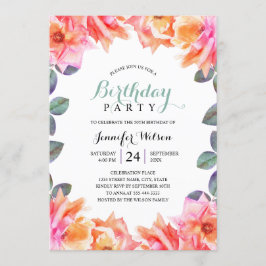 Convites rosas de Aquarela para Adultos Elegantes com Festa