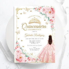 Convites Rosas de Aquarela Rosa Bege Quinceanera Dourada