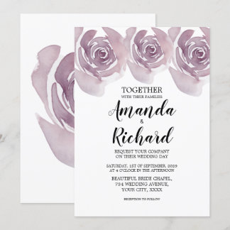 Convites Rosas de Aquarela Roxa Bela Noiva Casamento