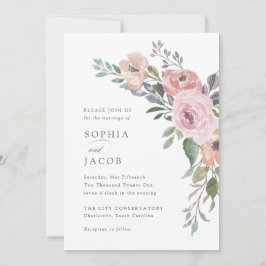 Convites Rosas de aquarela sutil | Casamento