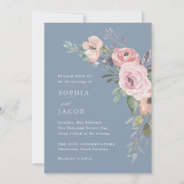 Convites Rosas de aquarela sutil | Casamento de Dusty Blue