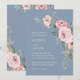Convites Rosas de aquarela sutil | Casamento de Dusty Blue