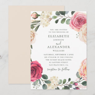 Convites Rosas de aquarelas. Casamento floral vegetal elega
