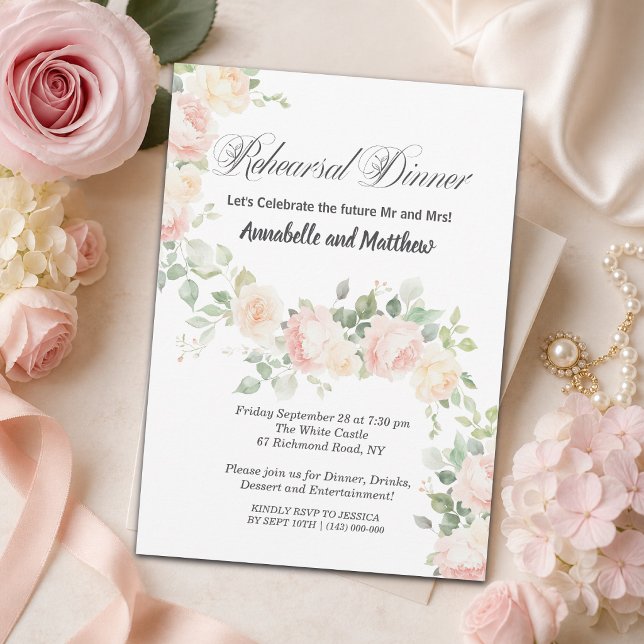 Convites Rosas de Beijo Suave Jantar de Ensaios Casamento (Criador carregado)
