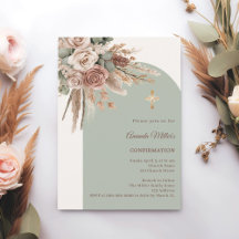 Rosas de blush de marfim arco verde-sage Confirmaç