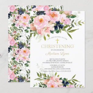 Convites Rosas de Blush e Peonies Christening