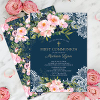 Rosas de Blush e Peonies Lace Primeira Comunhão