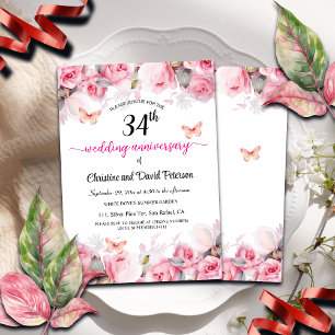 Convites rosas de Blush Elegante do 34º aniversário de casa
