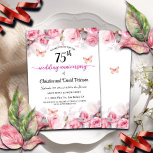 Convites rosas de Blush Elegante do 75º aniversário de casa