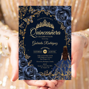 Convites Rosas de Borboletas Douradas do Quinceanera