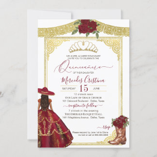 Convites Rosas de Borgonha Elegante Western Charro Quincean