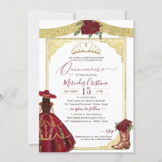 Convites Rosas de Borgonha Elegante Western Charro Quincean