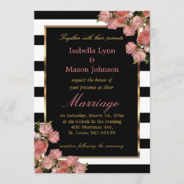 Convites Rosas de Casamento Cor-de-Rosa Elegante Bandas Pre