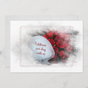 Convites rosas de casamento e coração de gelo em moldes tex