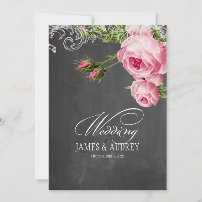 Convites rosas de chalkboard/rococo/vintage PixDezines (Frente)