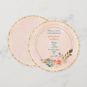 Convites Rosas de cor d'água e quadro geométrico Dourado 