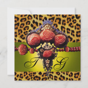 CONVITES ROSAS DE CORAL VERMELHO AMARELO, PELE DE LEOPARDO 