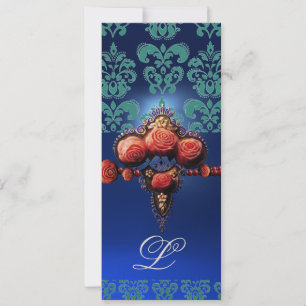 CONVITES ROSAS DE CORAL VERMELHO, MONOGRAMA DAMASCO PRETO A