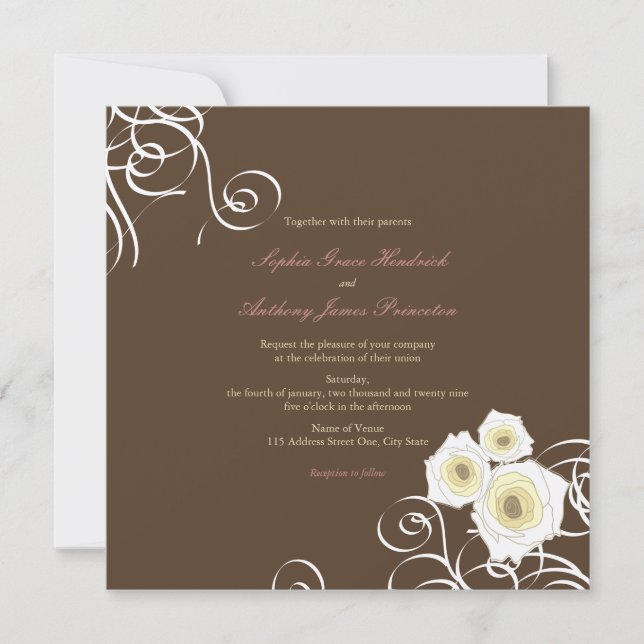 Convites Rosas De Creme E Sujãs Casamento Romântico Elegant (Frente)