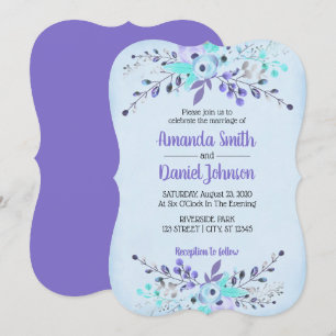 Convites Rosas de Flores de Aquarela Azul e Púrpura