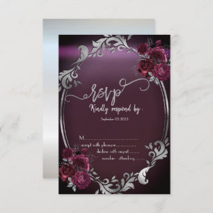 Convites Rosas de Frame Burgundy Chic Silver RSVP