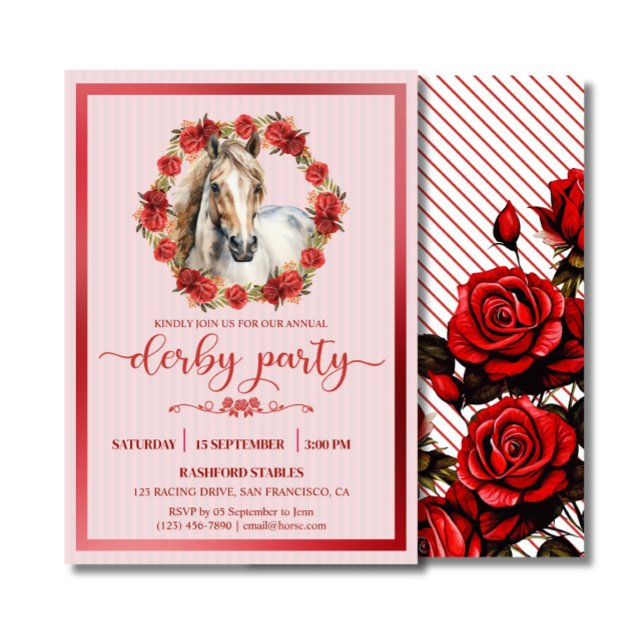 Convites Rosas de Frota do Cavalo (Derby Racing Horse party invitation wreath roses)