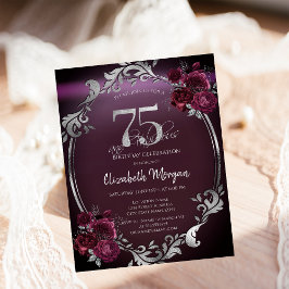 Convites Rosas de Imprensa Chic Silver Frame Burgundy 75º A