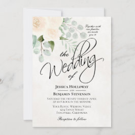 Convites Rosas de Ivory Watercolor e Casamento Eucalyptus B